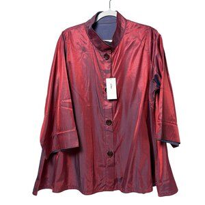 Breeke Swing Coat Jacket Size M L XL Red Blue Shimmer Button Up Reversible NWT